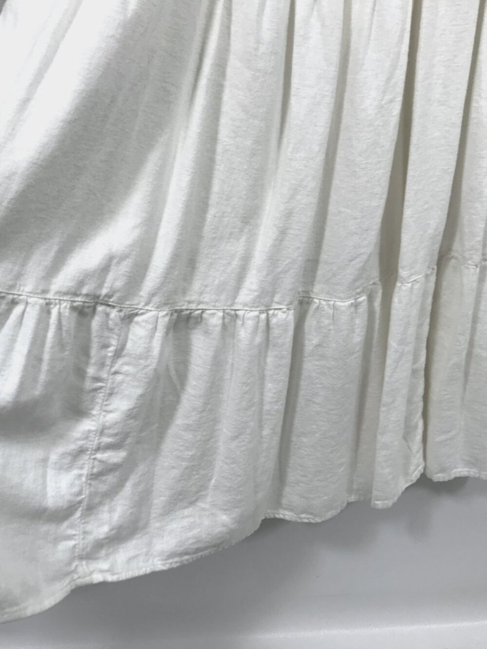 Abercrombie Linen Summer Dress Smocked Puff Sleeve Tiered Boho Midi White M - Picture 6 of 13